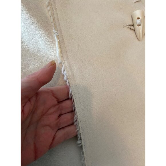Coldwater Creek Faux Suede & Sherpa Coat Hood Toggle Closure Cream Medium - Picture 8 of 12